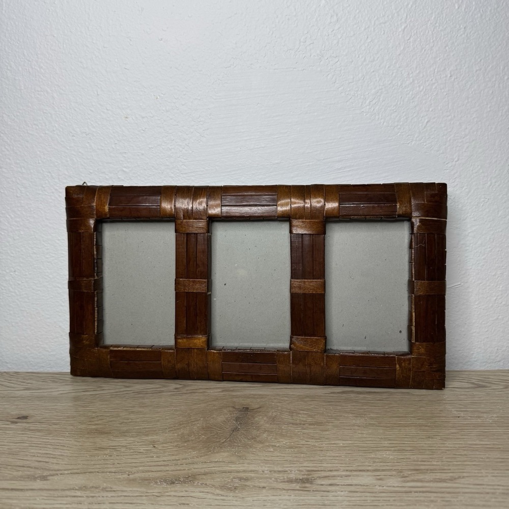 Pier 1 3 Photograph‎ Slots 4x6 Wall Frame Brown Woven Rattan Wood Boho Coastal